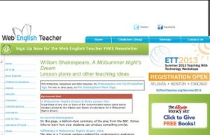 Screenshot of Web English Teacher's page for "A Midsummer Night's Dream."