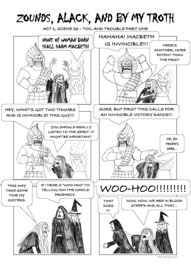 Macbeth, Act IV summary cartoon from "Zounds, Alack, and By My Troth."
